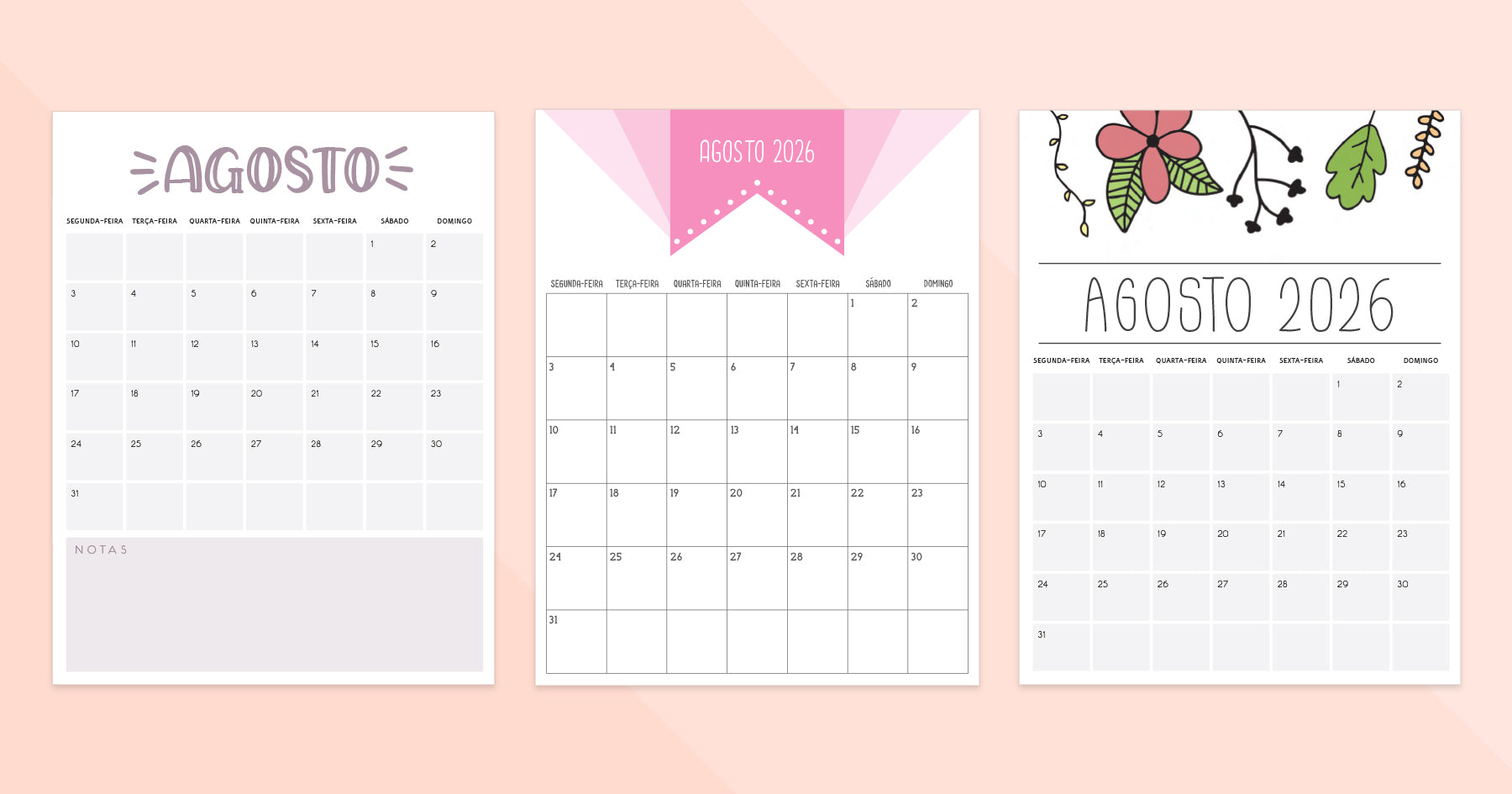 calendário agosto 2026