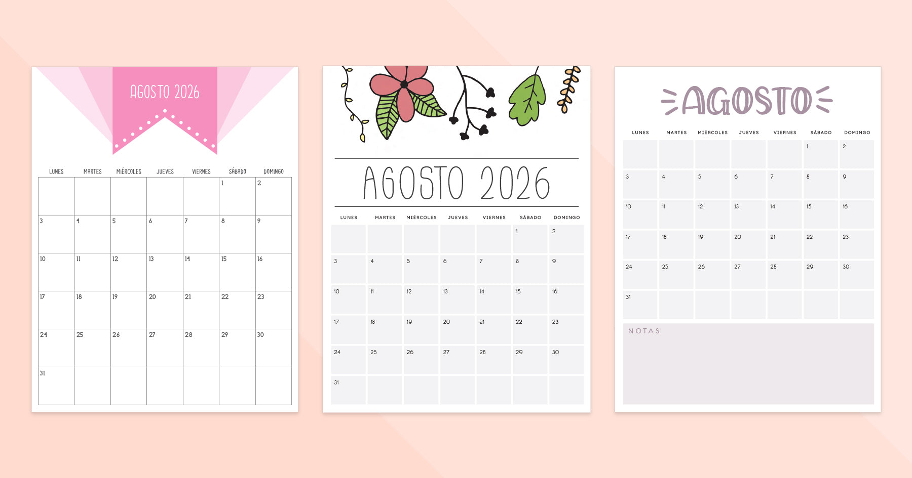 calendario agosto 2026 para imprimir