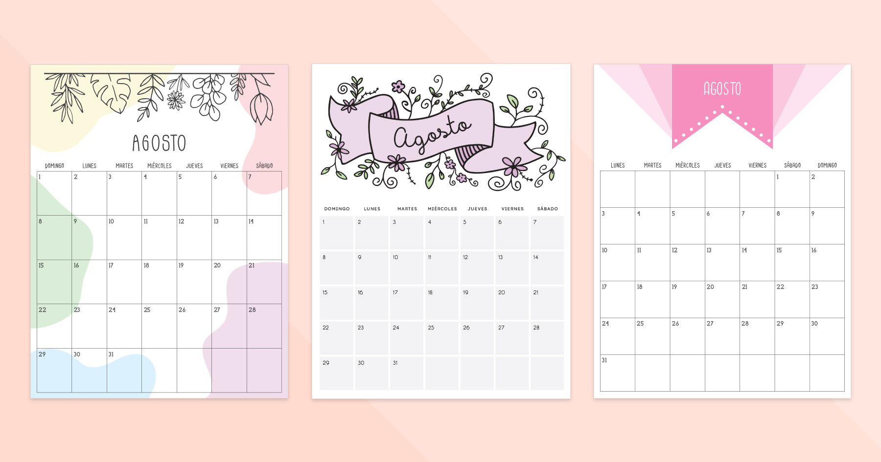 calendario agosto para imprimir