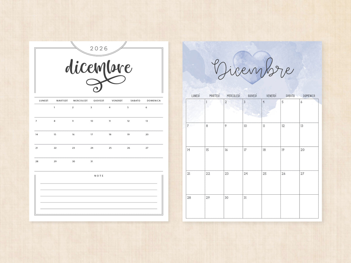 calendario annuale dicembre 2026