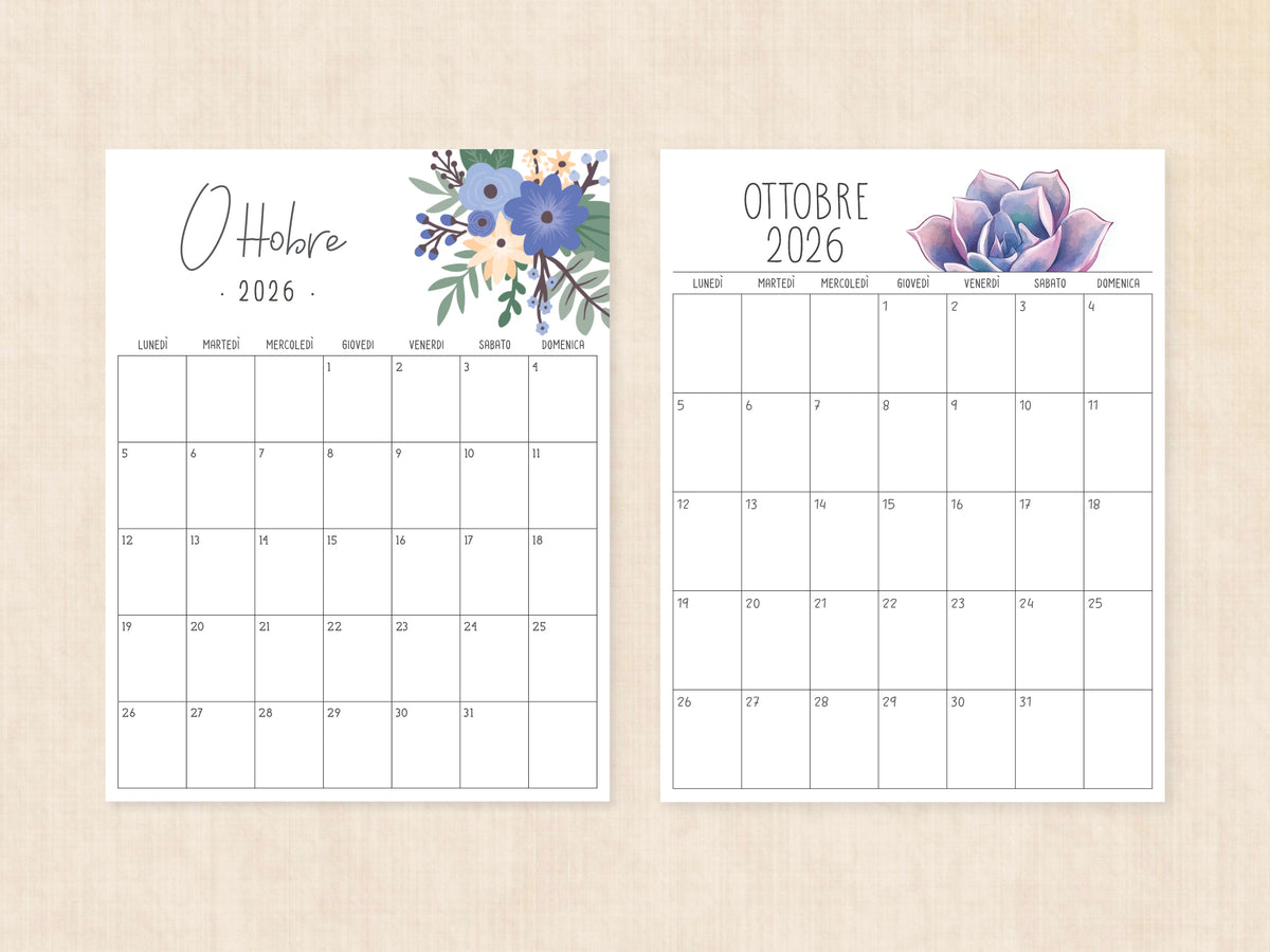 calendario annuale ottobre 2026