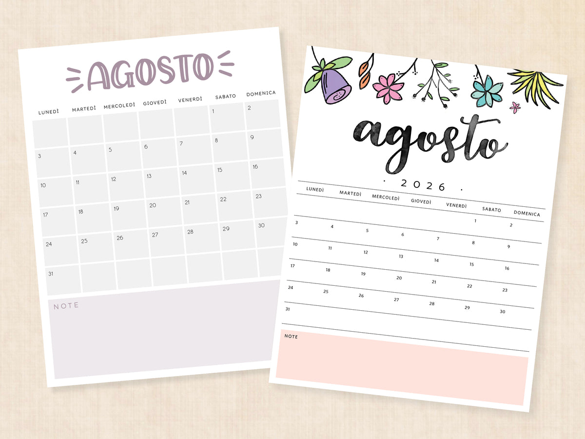 calendario da stampare agosto 2026