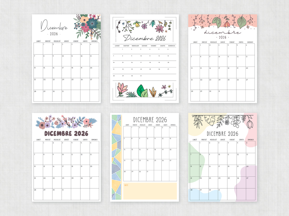 calendario da stampare dicembre 2026