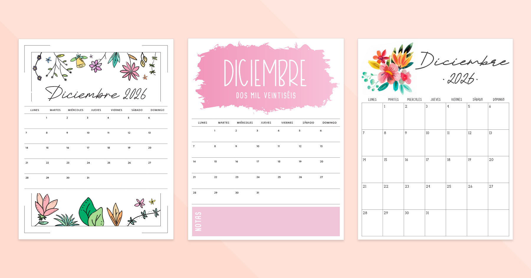 calendario diciembre 2026 para imprimir