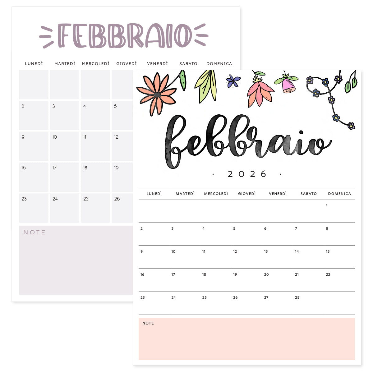 calendario febbraio 2026
