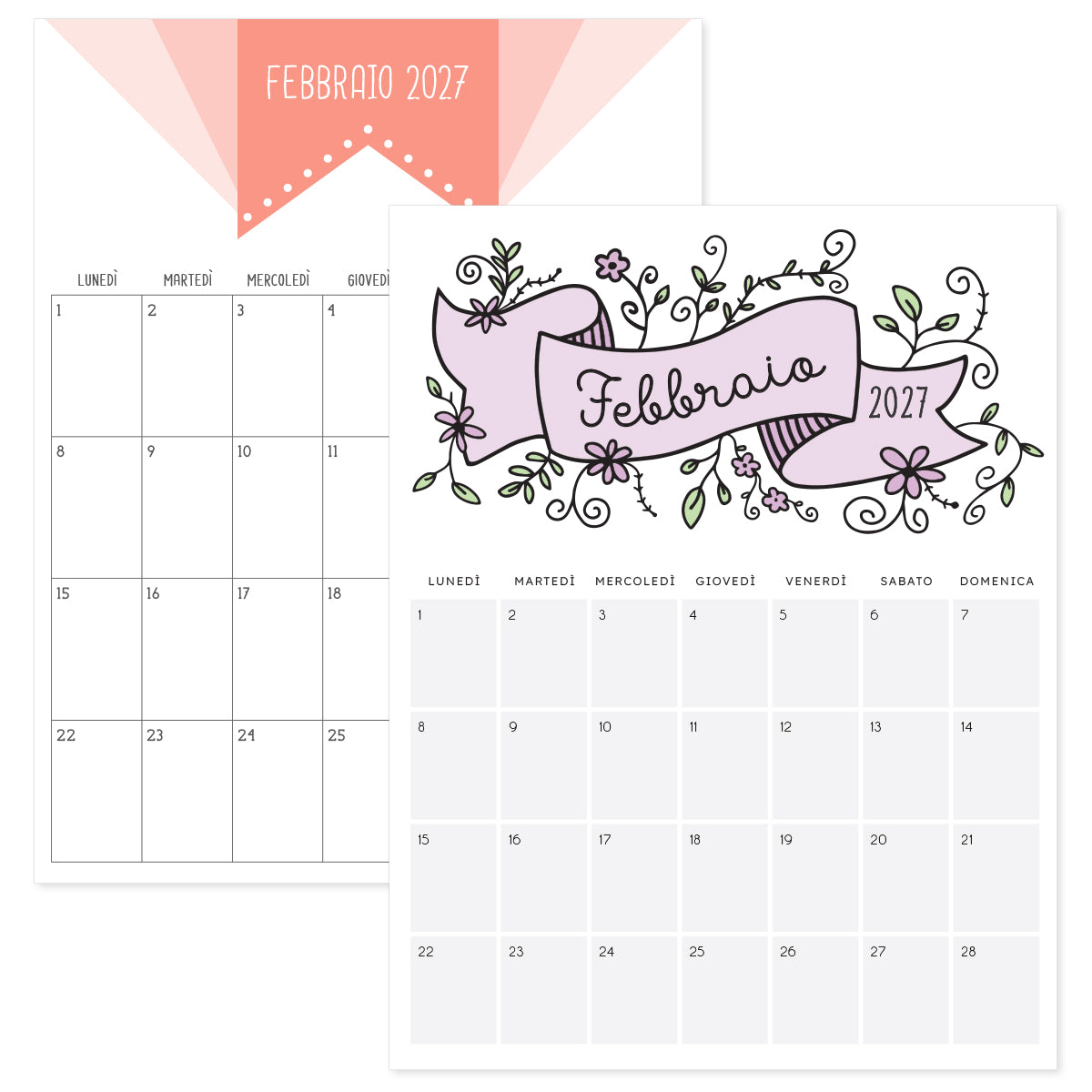 calendario febbraio 2027 da stampare