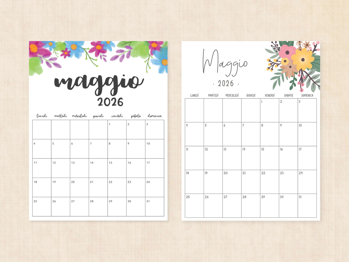 calendario italiano maggio 2026