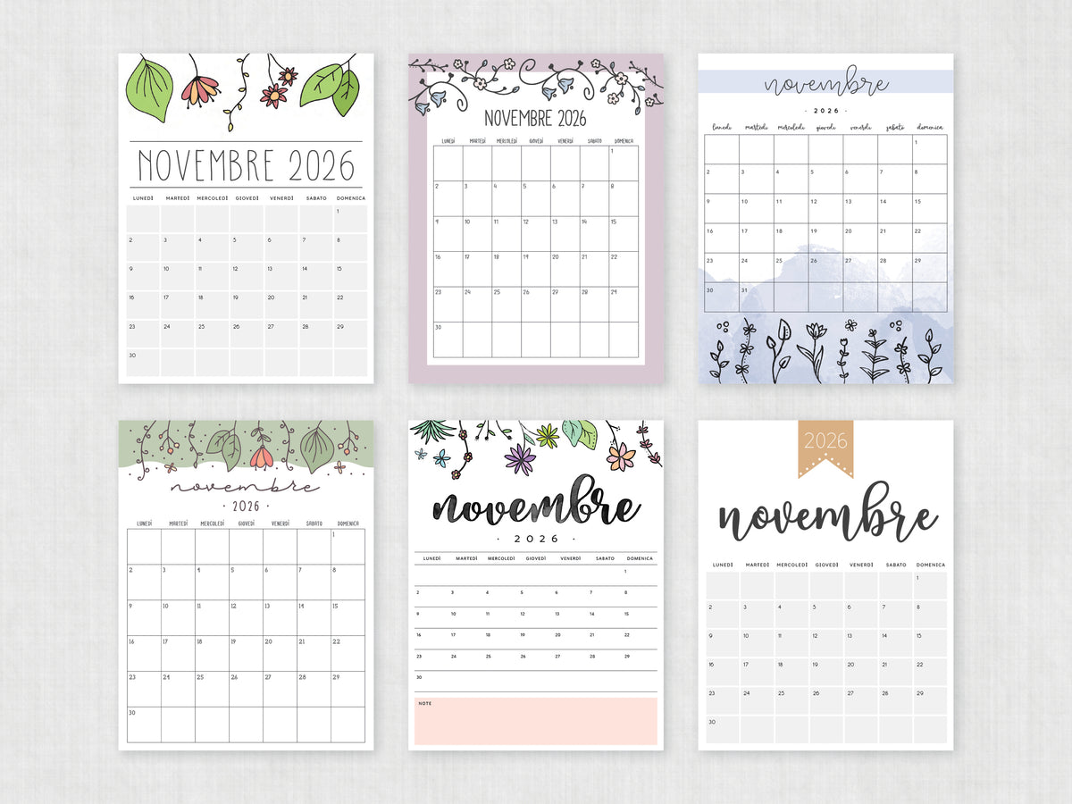 calendario italiano novembre 2026