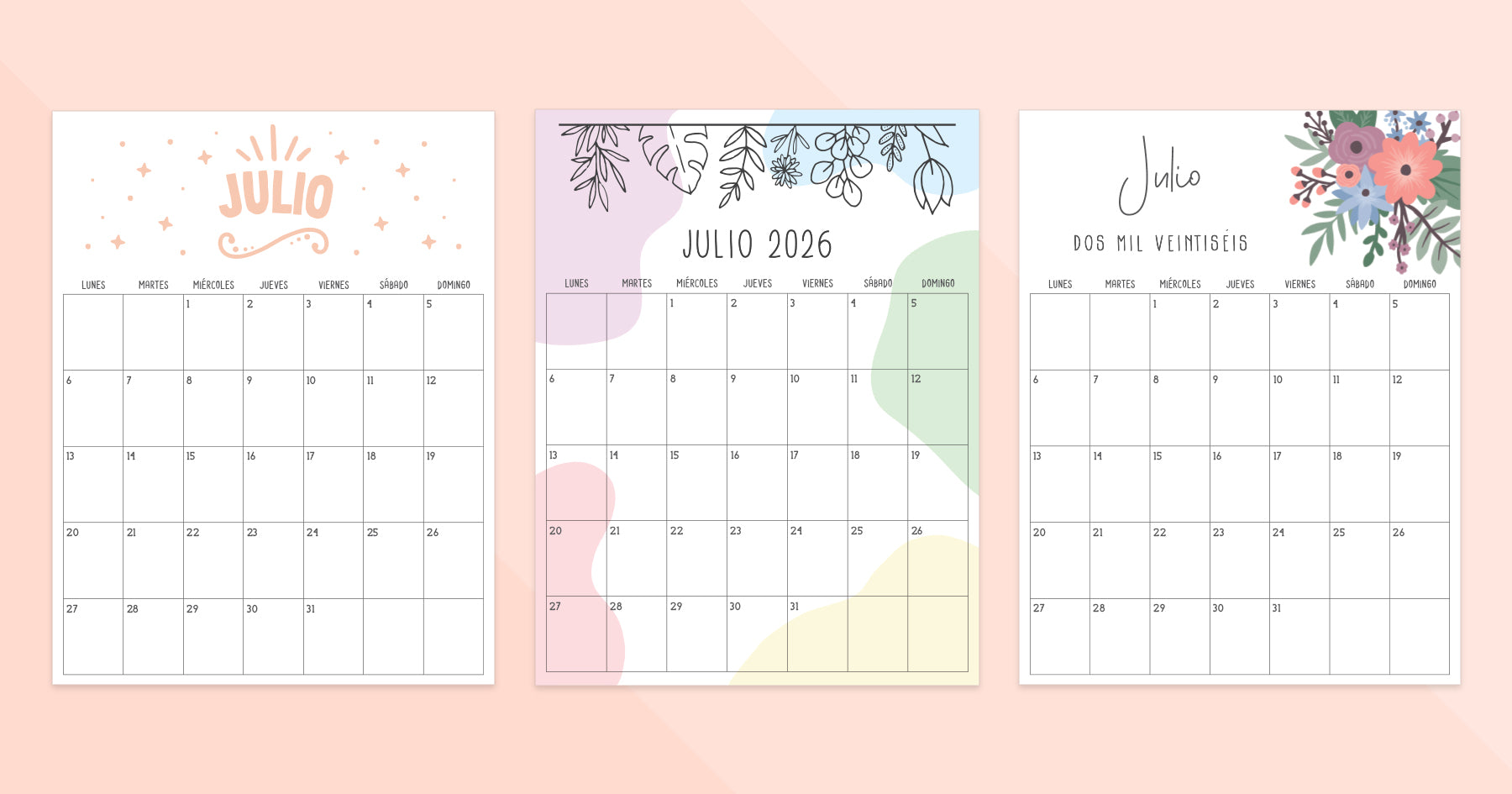 calendario julio 2026 para imprimir