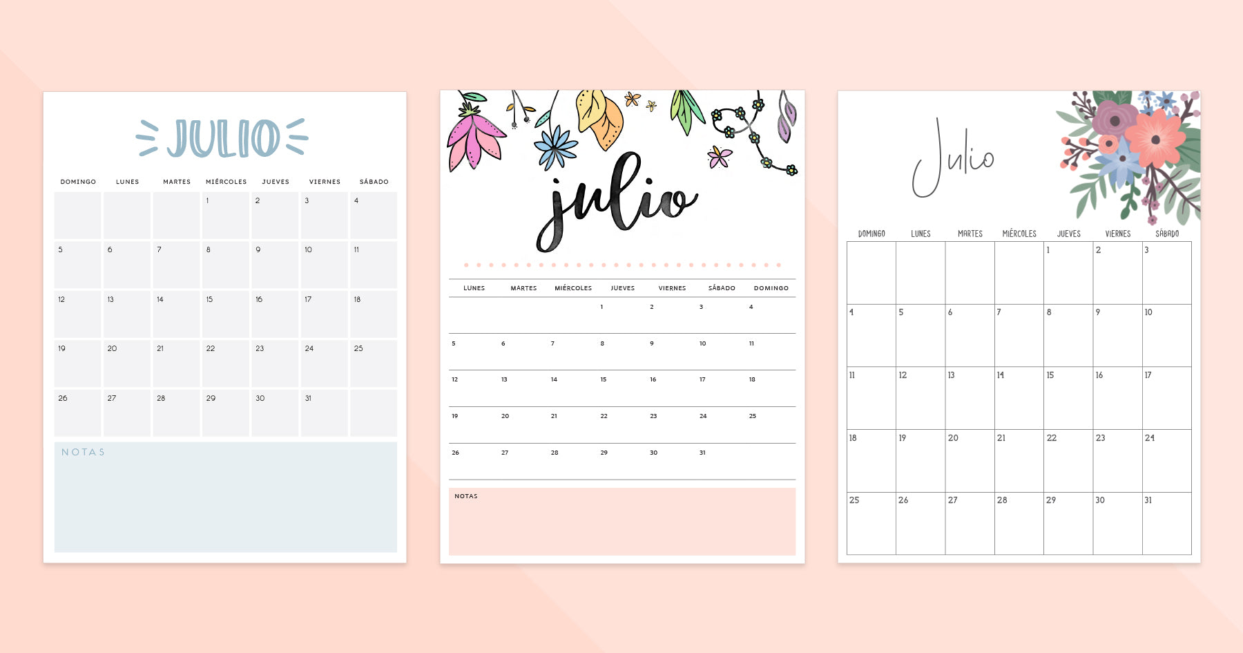 calendario julio para imprimir
