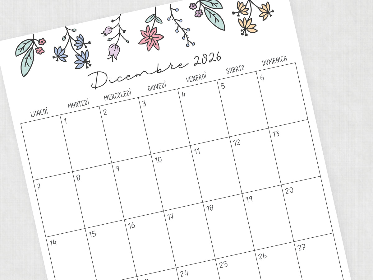 calendario mensile dicembre 2026