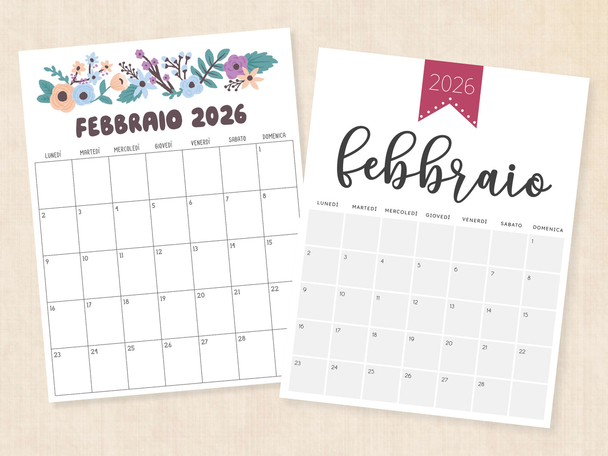 calendario mensile febbraio 2026