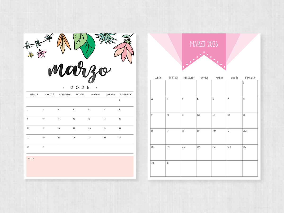 calendario mensile marzo 2026