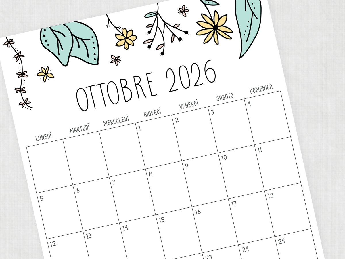 calendario mensile ottobre 2026