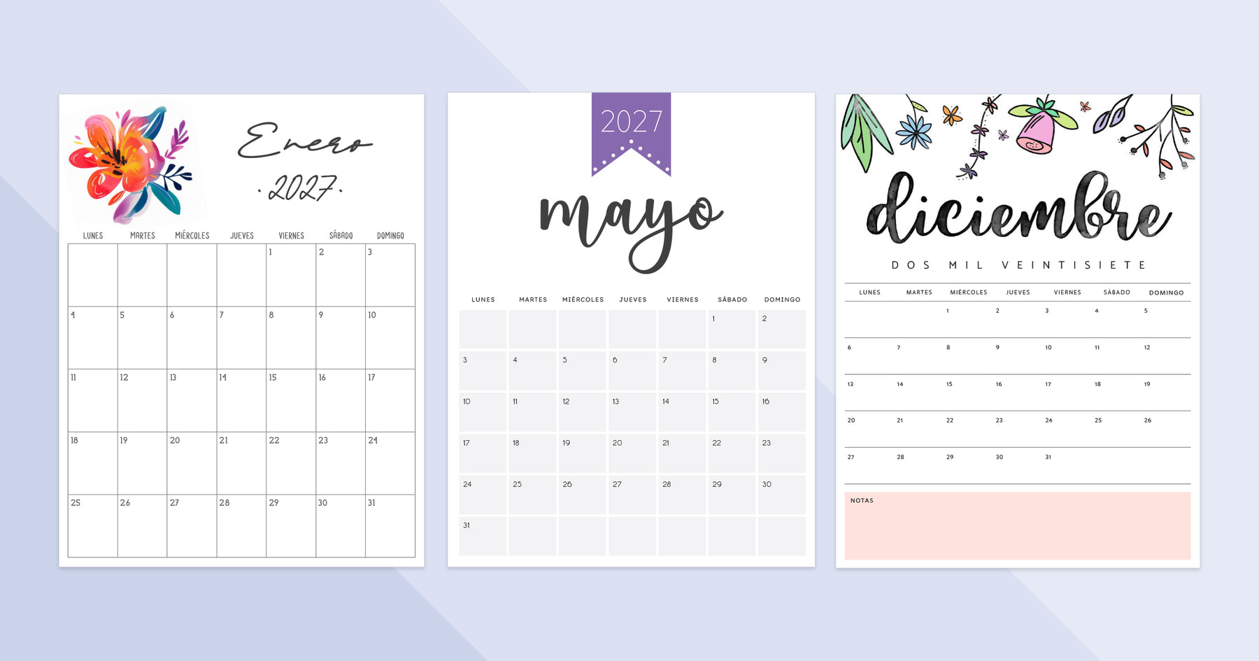 calendario mensual 2027