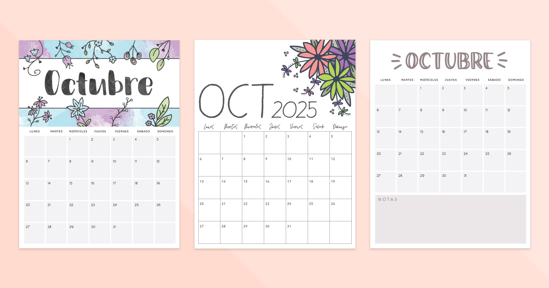 calendario octubre 2025 para imprimir