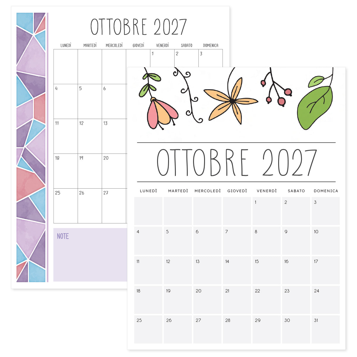 calendario ottobre 2027 da stampare