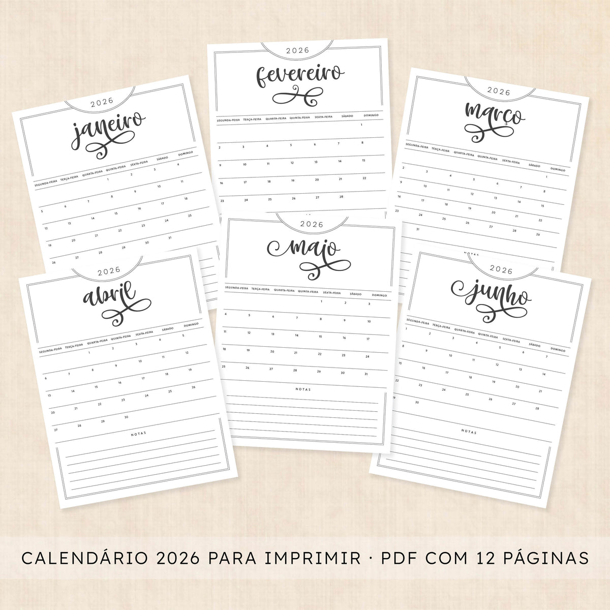 calendario 2026 português