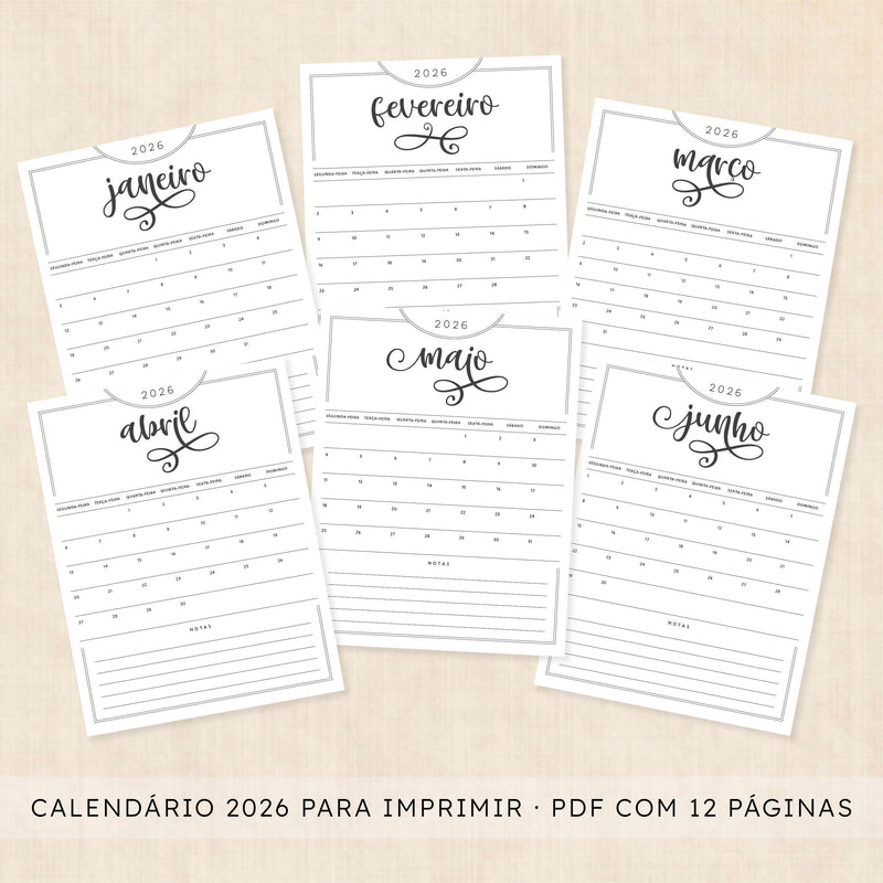 calendario 2026 português