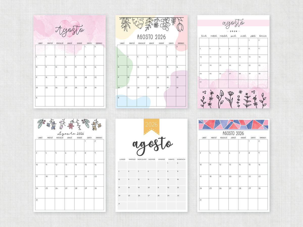 calendario stampabile agosto 2026