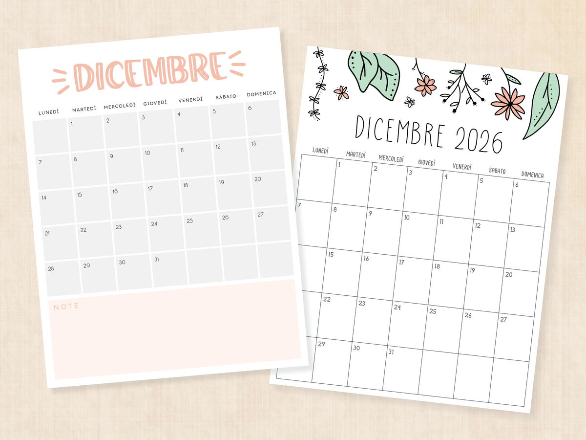 calendario stampabile dicembre 2026