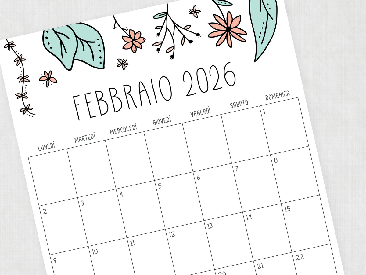 calendario stampabile febbraio 2026