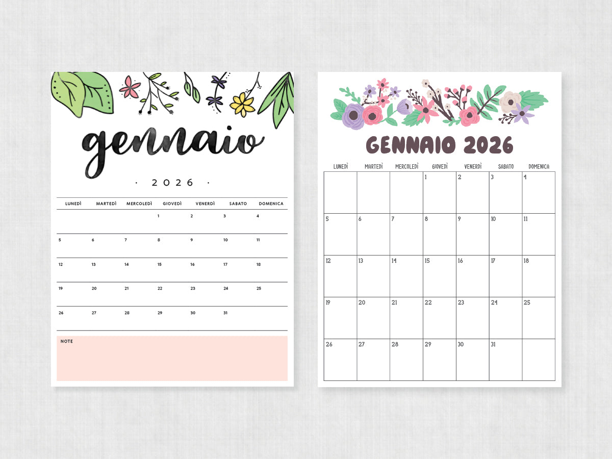 calendario stampabile gennaio 2026