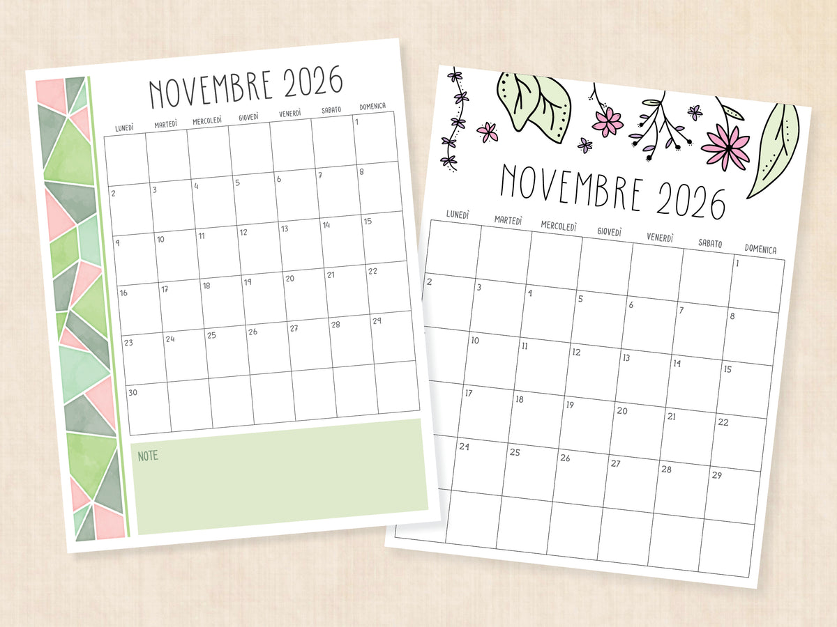 calendario stampabile novembre 2026