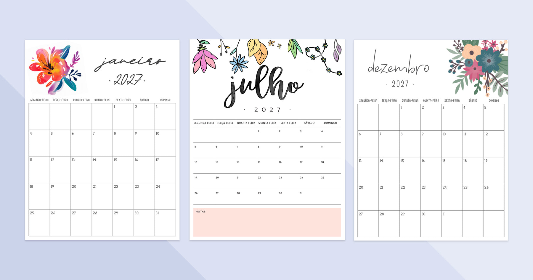 calendário 2027 para imprimir