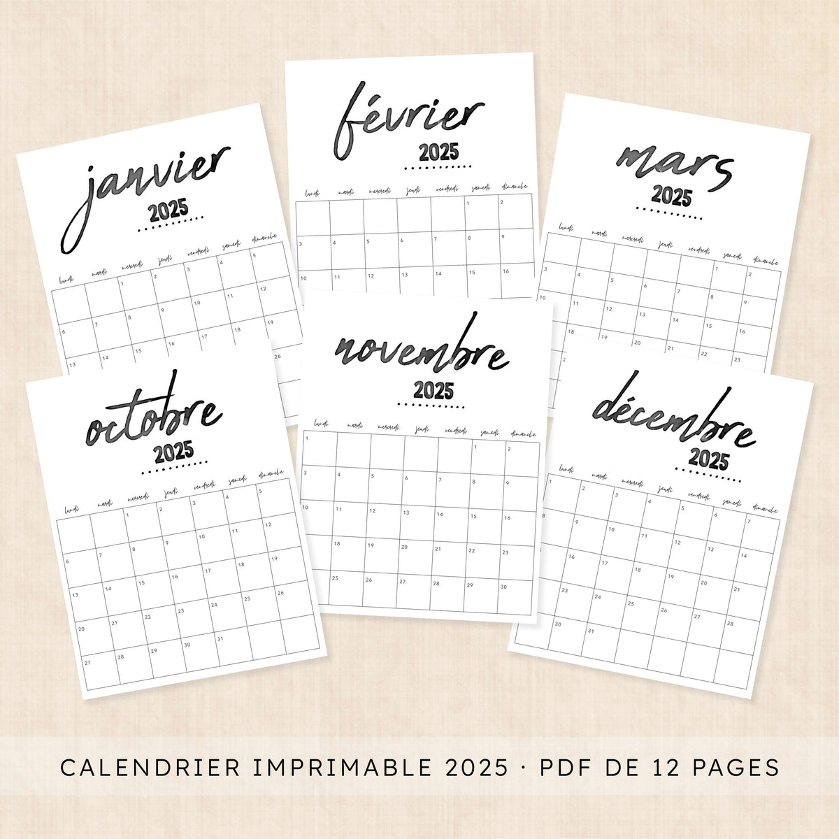 calendrier 2025 à imprimer