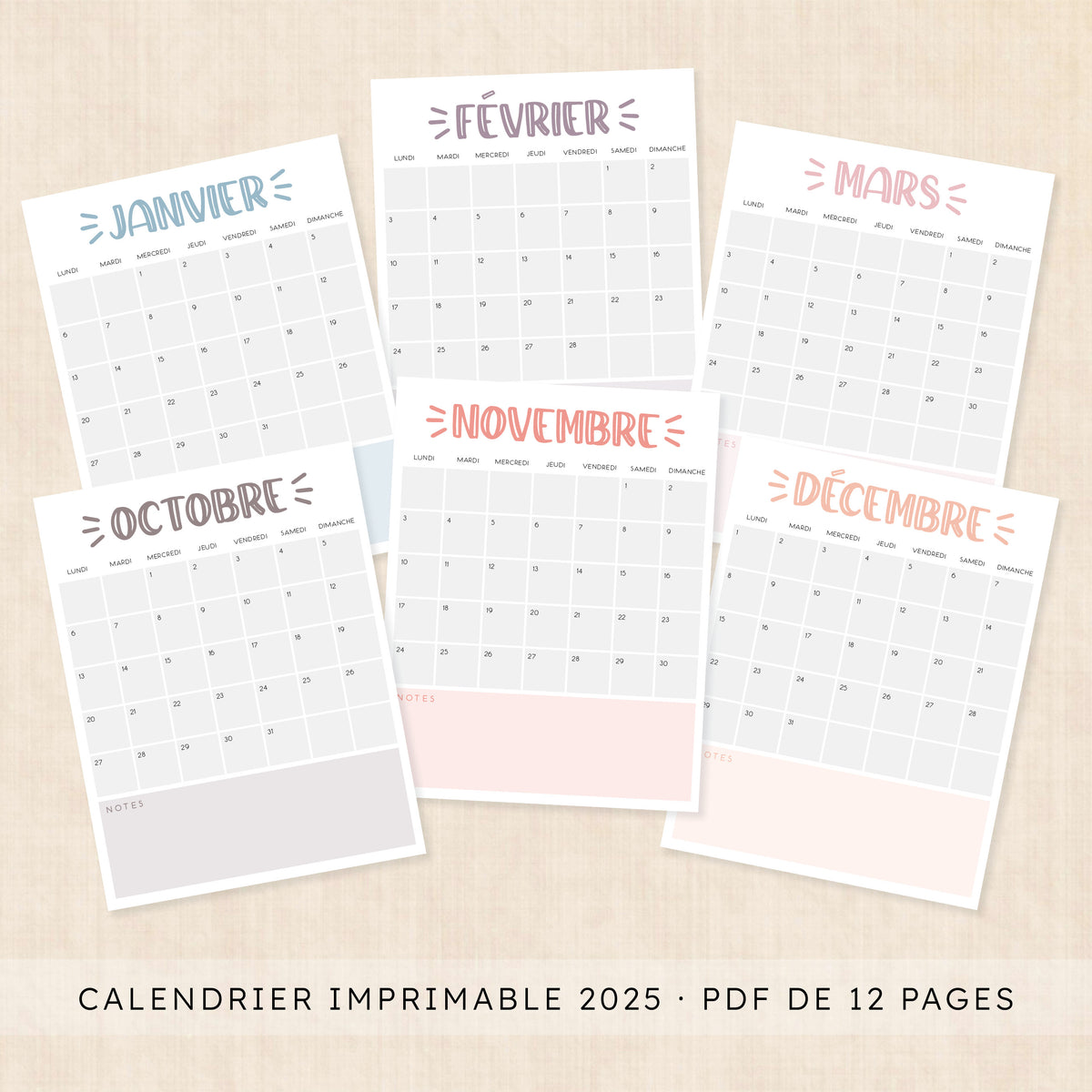 calendrier 2025 à imprimer