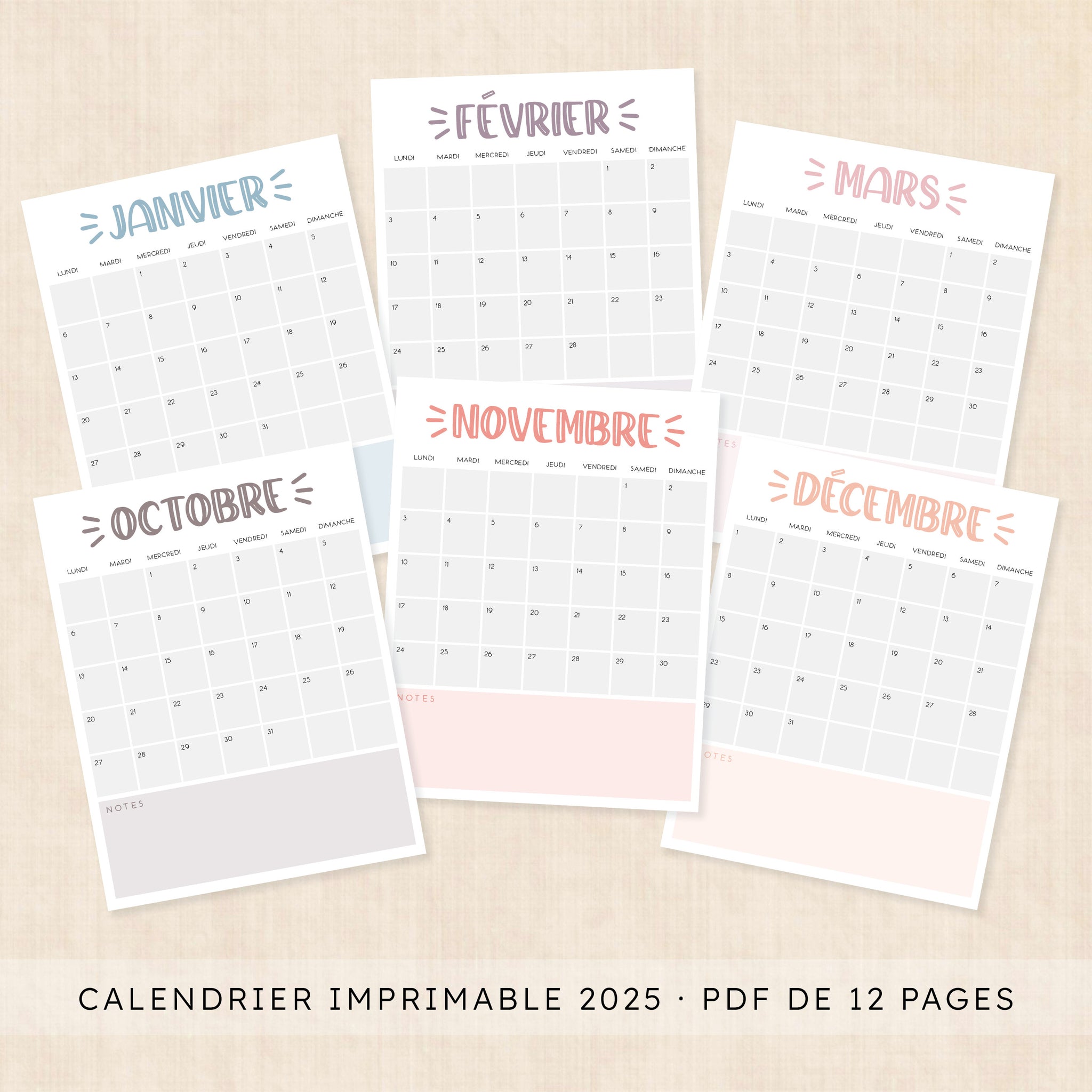calendrier 2025 à imprimer