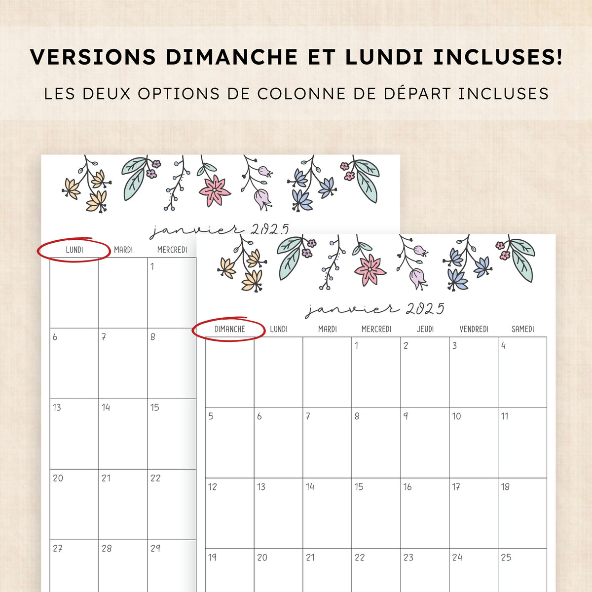 calendrier 2025 à imprimer