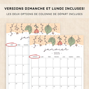 calendrier 2025 à imprimer