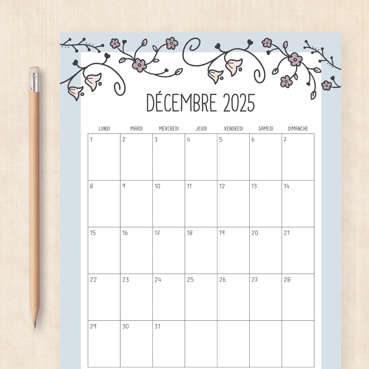 calendrier 2025 à imprimer