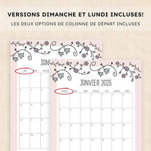 calendrier 2025 à imprimer
