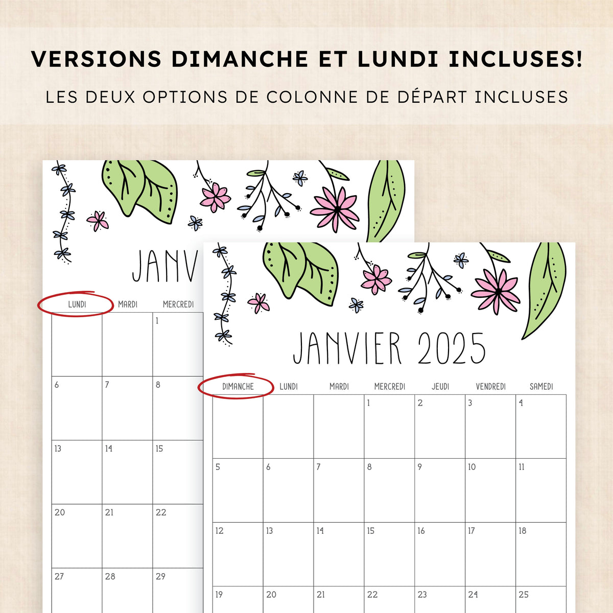 calendrier 2025 à imprimer