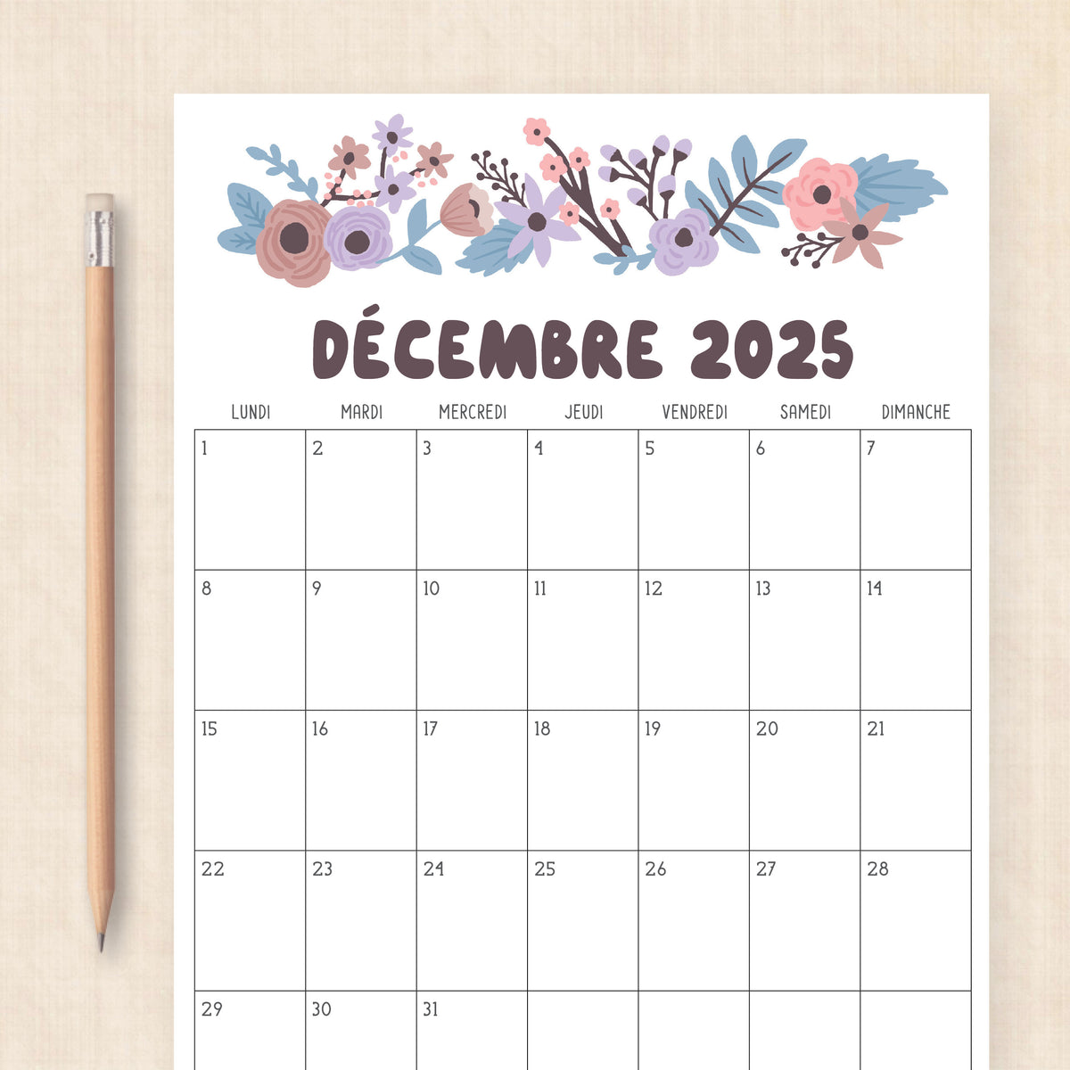 calendrier 2025 à imprimer