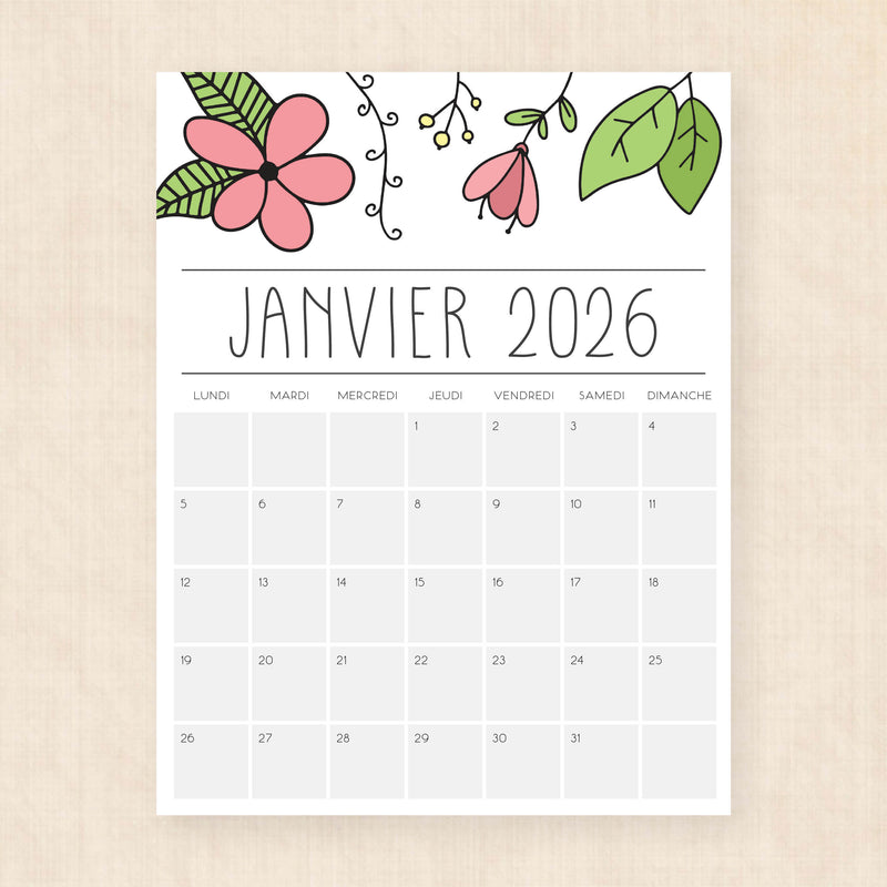 calendrier 2026 à imprimer