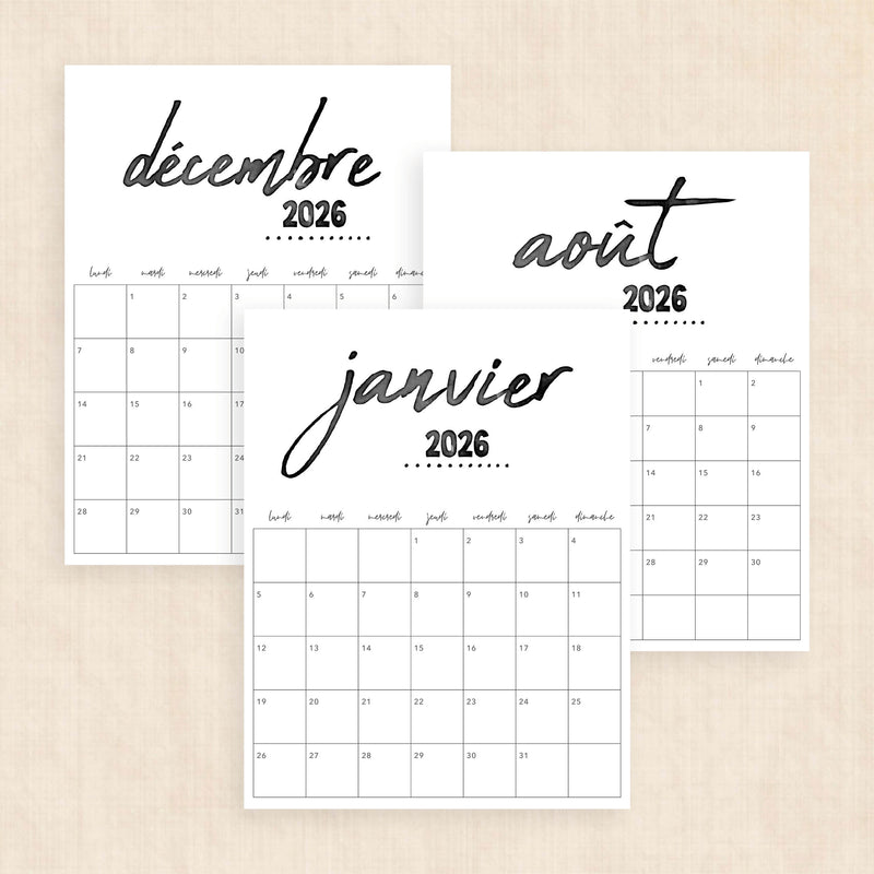 calendrier 2026 à imprimer