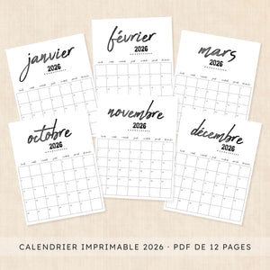 calendrier 2026 à imprimer
