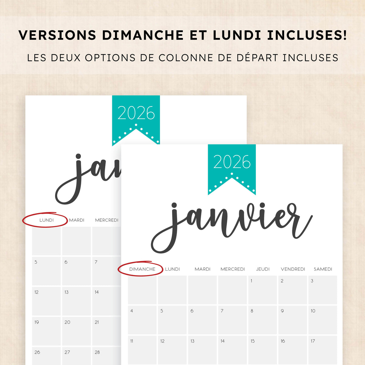 calendrier 2026 à imprimer