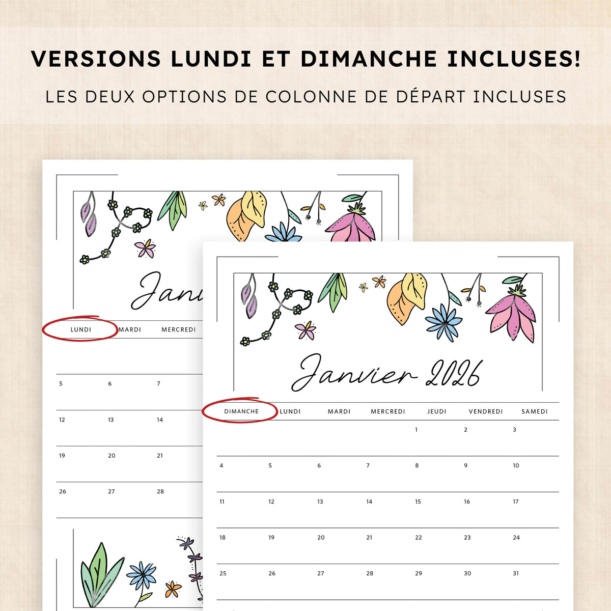 calendrier 2026 à imprimer