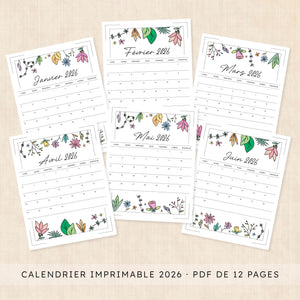 calendrier 2026 à imprimer