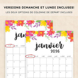 calendrier 2026 à imprimer