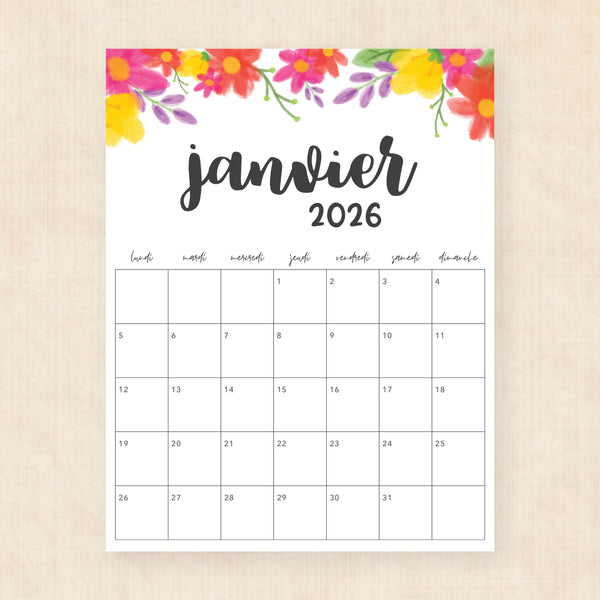 calendrier 2026 à imprimer