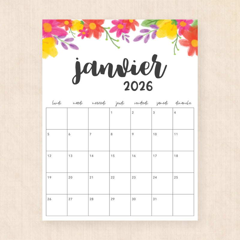 calendrier 2026 à imprimer