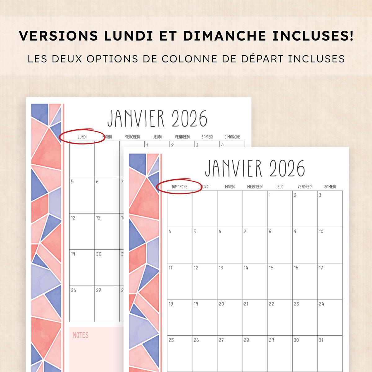calendrier 2026 à imprimer