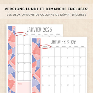 calendrier 2026 à imprimer