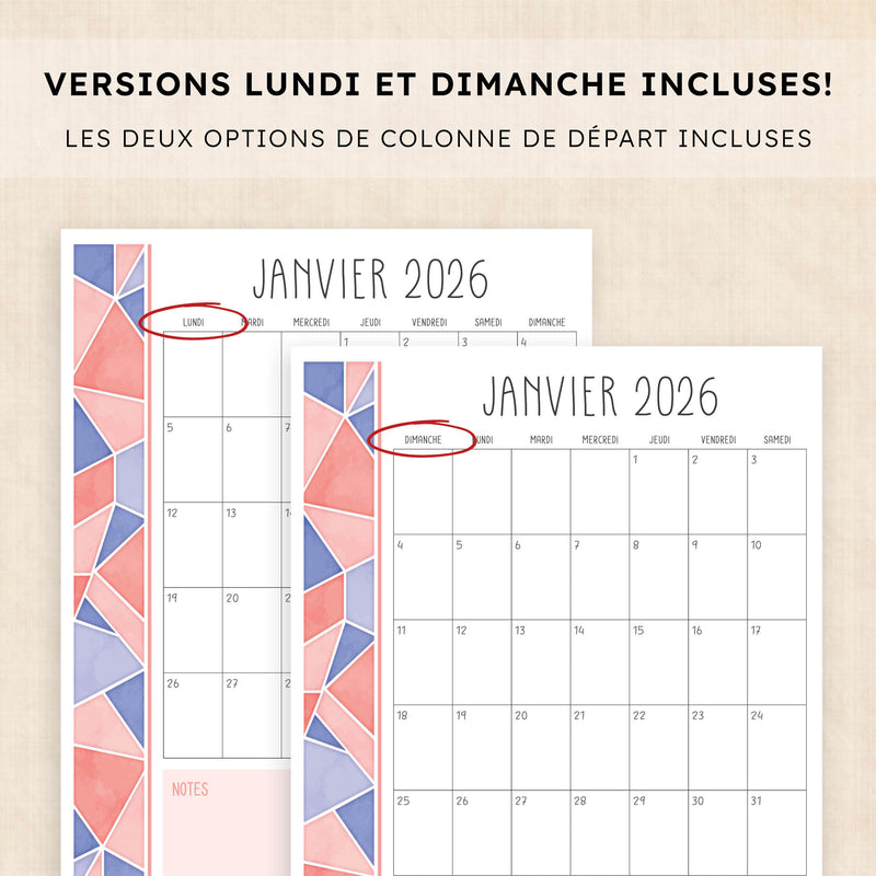 calendrier 2026 à imprimer